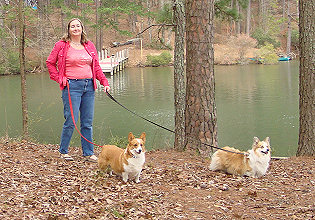 Susan walking Lily and Toni